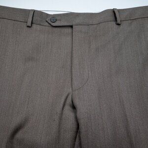 Samuelsohn Brown Twill Flat Front Super 110 Wool Dress Pants Trousers 40W 40X32